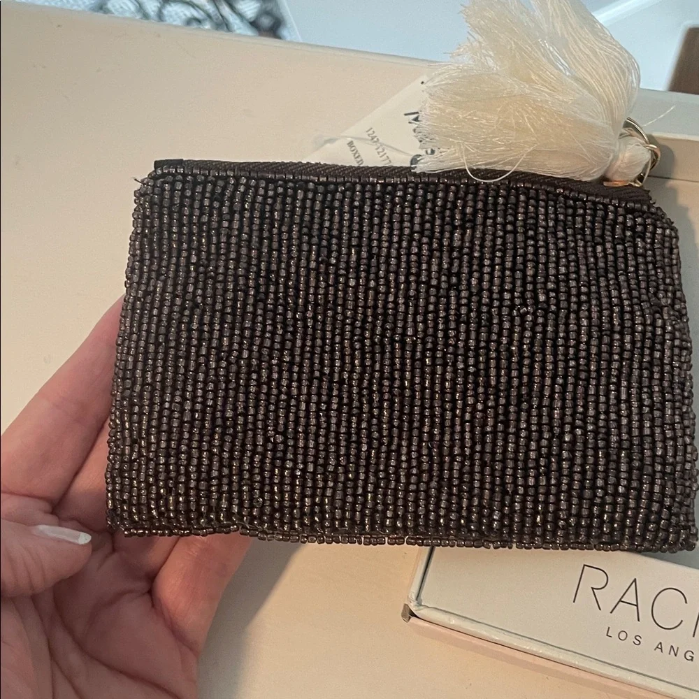 Rachel Zoe Espresso Martini Beaded Striped Coin Purse and Key Ring Charm Set